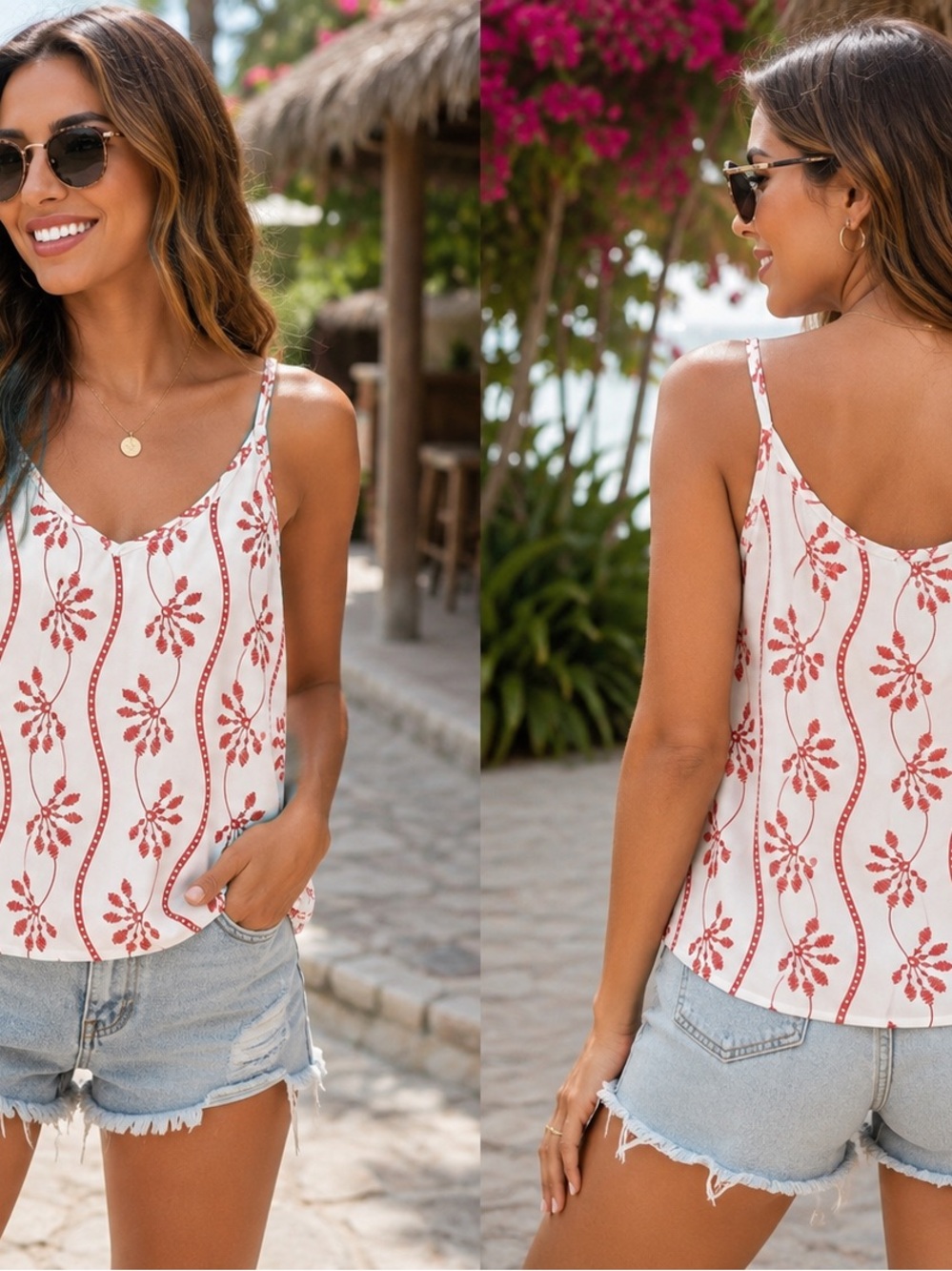 Cupshe Women’s Cream Floral Print Spaghetti Strap Tank Top